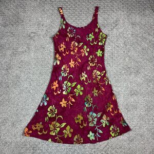Ginger Snap Hawaii Dress Womens Medium Magenta Floral Hibiscus Sundress Tropical